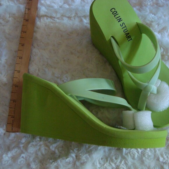 New Colin Stuart Platform Foam Wedge Flip Flop Sandals Green Size 5 - Picture 5 of 9
